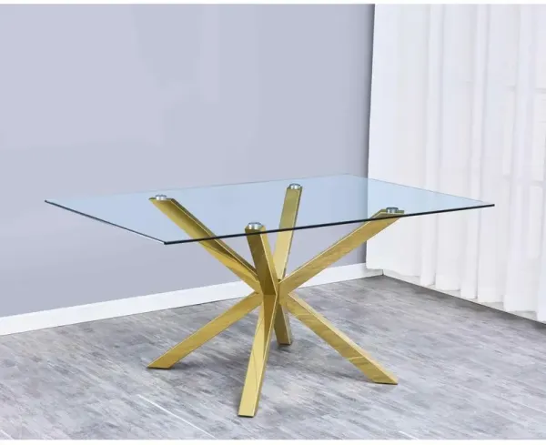 Contemporary 5pc Dining Set, Glass Dining Table w/Stainless Steel Gold Base & Velvet Tufted Chrome Leg Dining Chairs, Beige