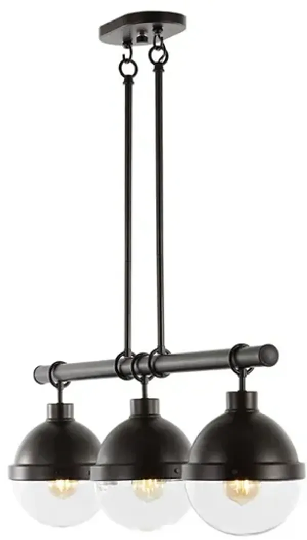 Caleb 3-Light Industrial Farmhouse Iron/Glass Linear LED Pendant