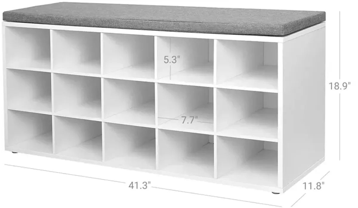 Shoe Bench with Cushion - 15-Cube Storage Bench for Entryway Organization