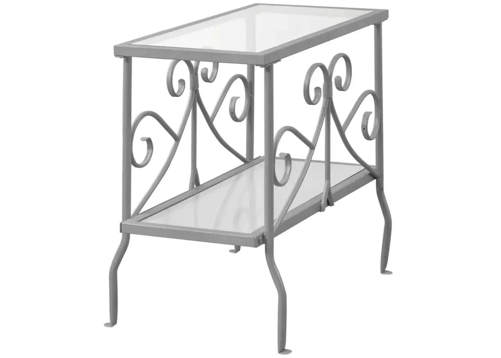 Monarch Specialties I 3106 Accent Table, Side, End, Nightstand, Lamp, Living Room, Bedroom, Metal, Tempered Glass, Grey, Clear, Traditional