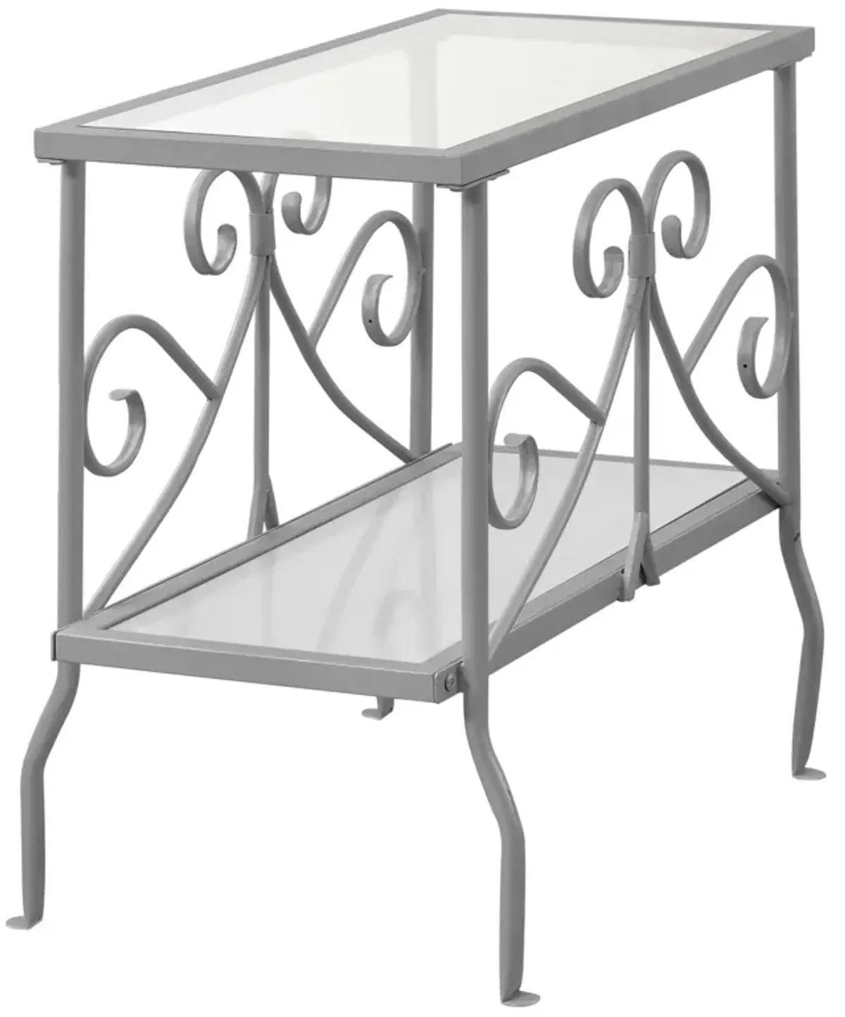 Monarch Specialties I 3106 Accent Table, Side, End, Nightstand, Lamp, Living Room, Bedroom, Metal, Tempered Glass, Grey, Clear, Traditional