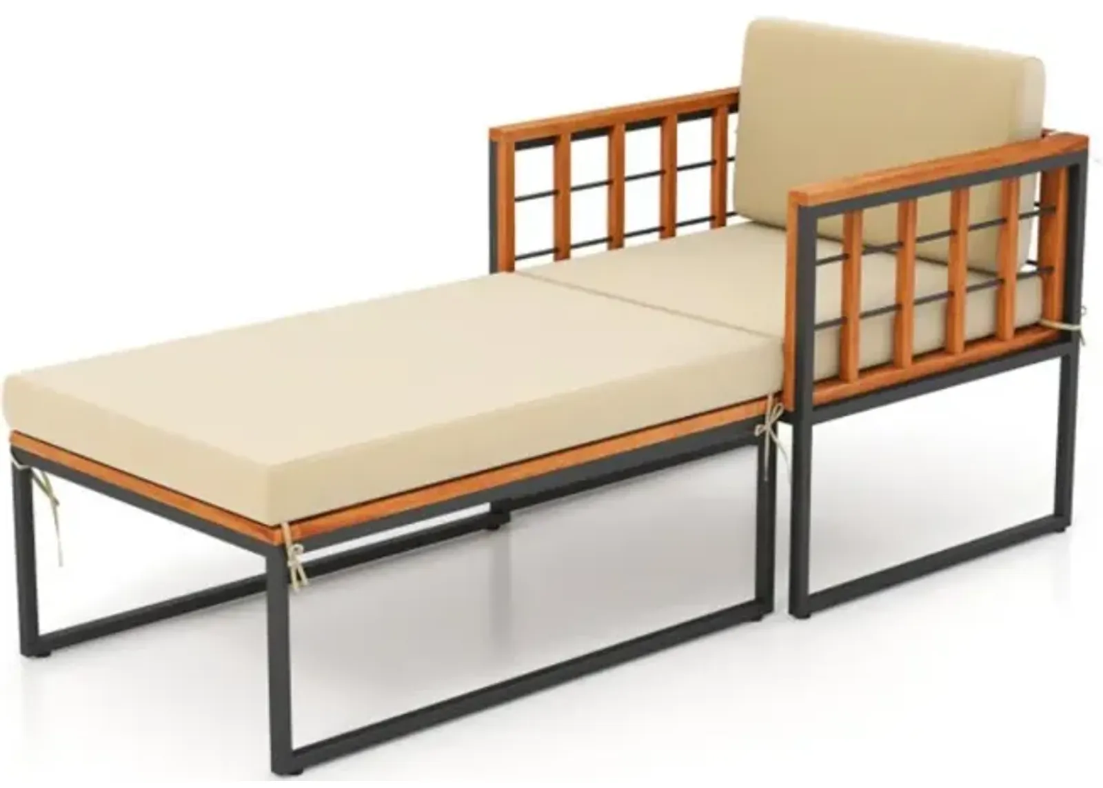 Hivvago Patio Acacia Wood Armchair with Long Ottoman and Seat Back Cushions