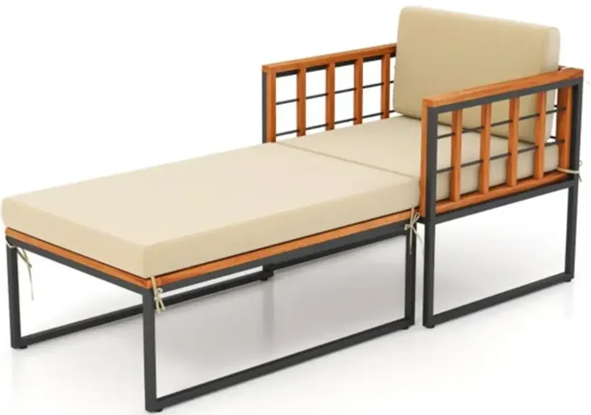 Hivvago Patio Acacia Wood Armchair with Long Ottoman and Seat Back Cushions