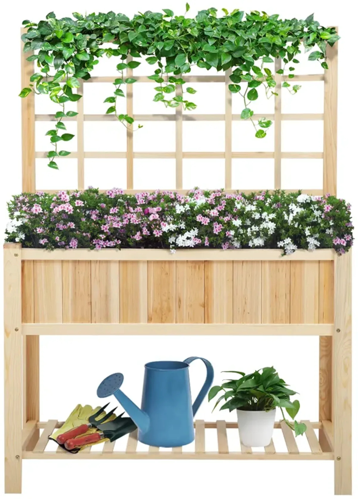 47" x 23" x 64" Wood Elevated Planter Box w/ Spacious Growing Area for Veggies