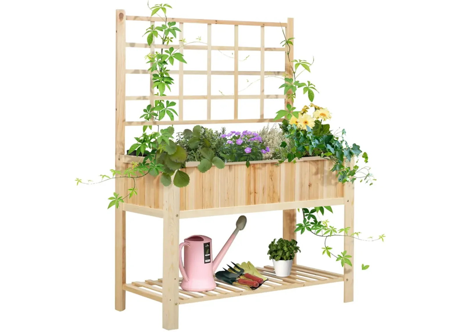 47" x 23" x 64" Wood Elevated Planter Box w/ Spacious Growing Area for Veggies