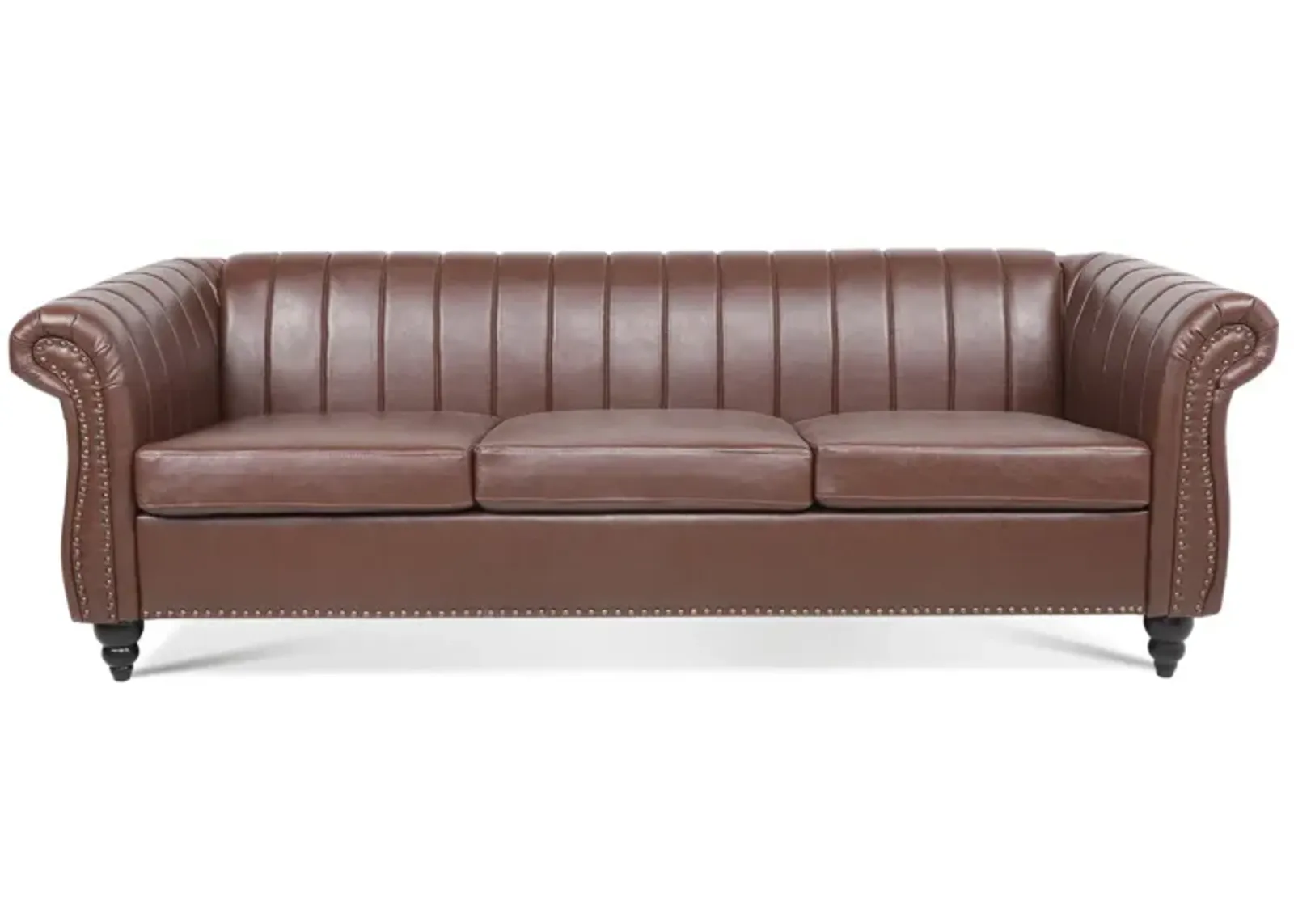 PU Rolled Arm Chesterfield Three Seater Sofa