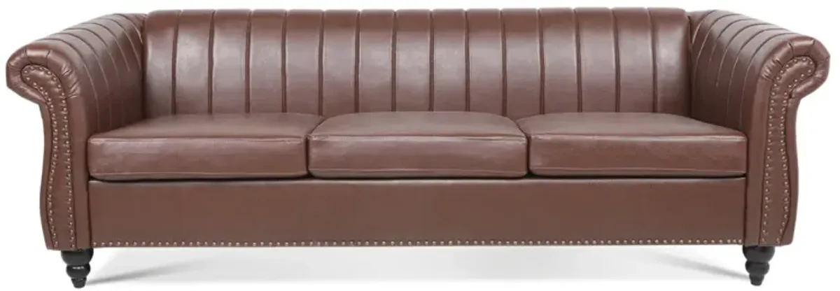 PU Rolled Arm Chesterfield Three Seater Sofa