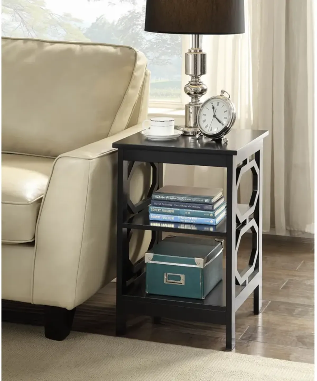 Convenience Concepts Omega End Table with Shelves, Black