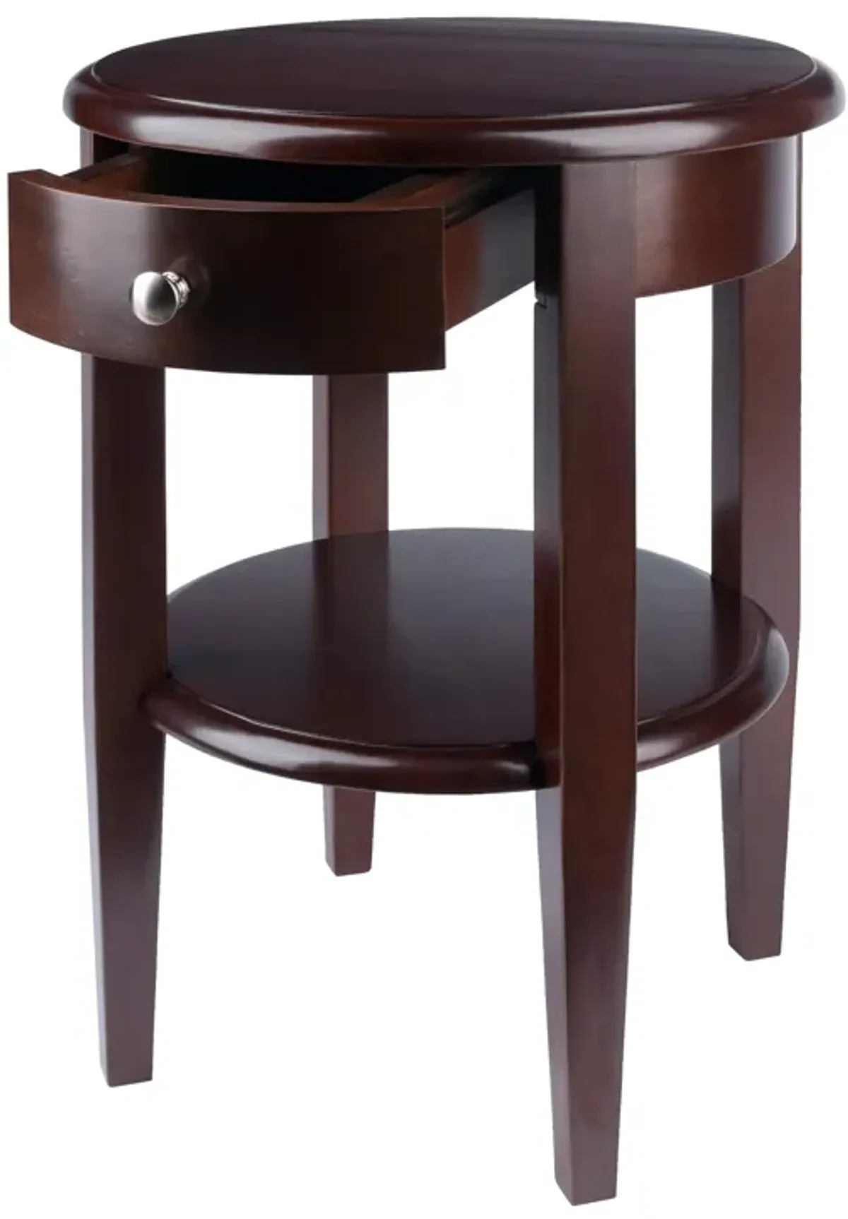 Yardlio Classic Round Walnut Table with Storage Drawer and Lower Shelf