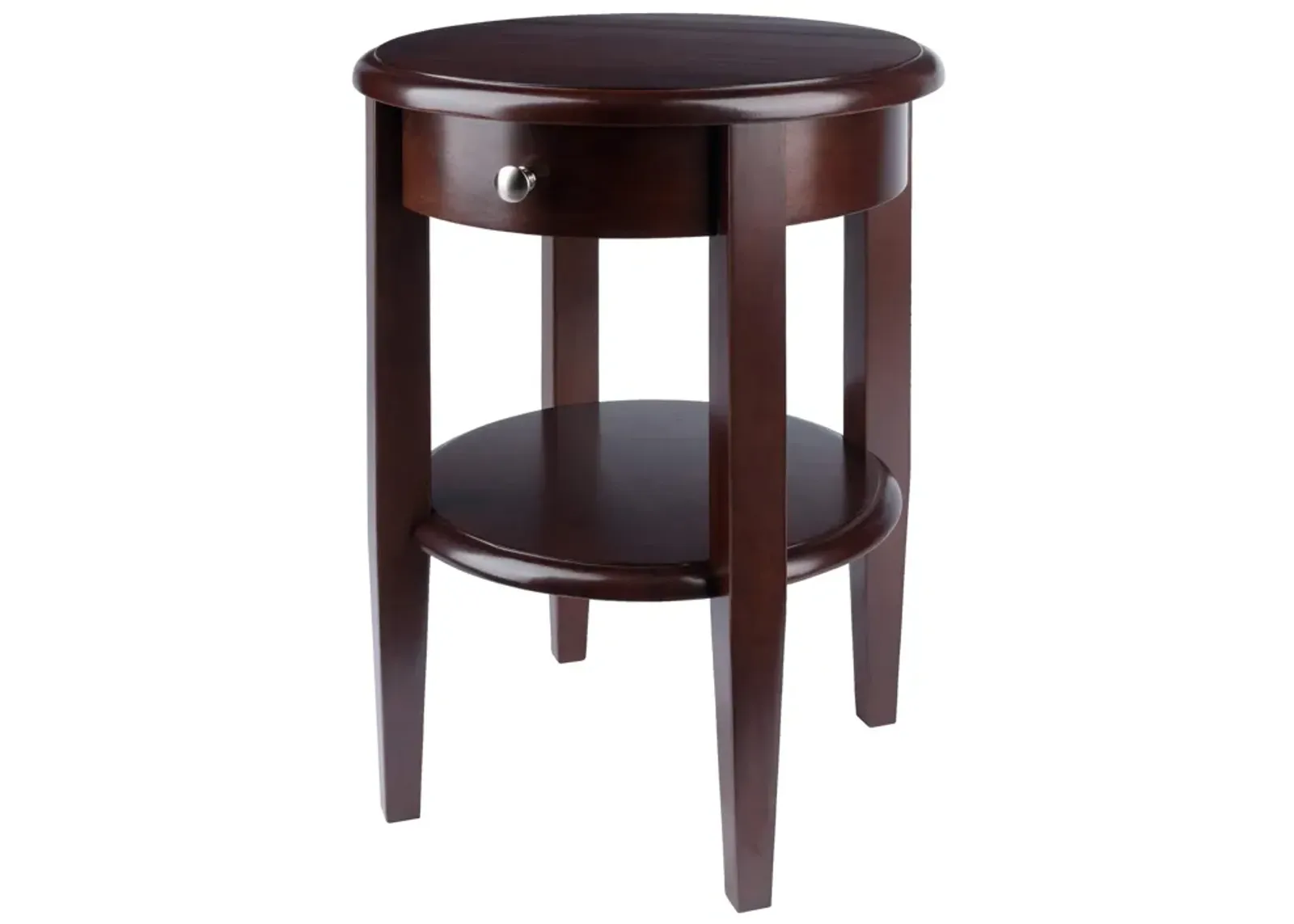 Yardlio Classic Round Walnut Table with Storage Drawer and Lower Shelf