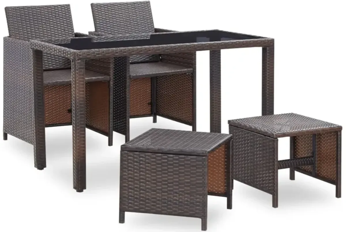 vidaXL 5 Piece Outdoor Dining Set with Cushions Poly Rattan Brown