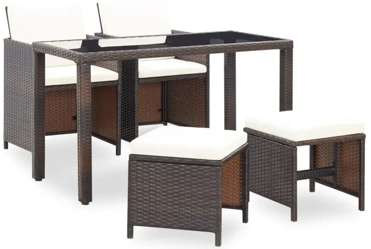 vidaXL 5 Piece Outdoor Dining Set with Cushions Poly Rattan Brown