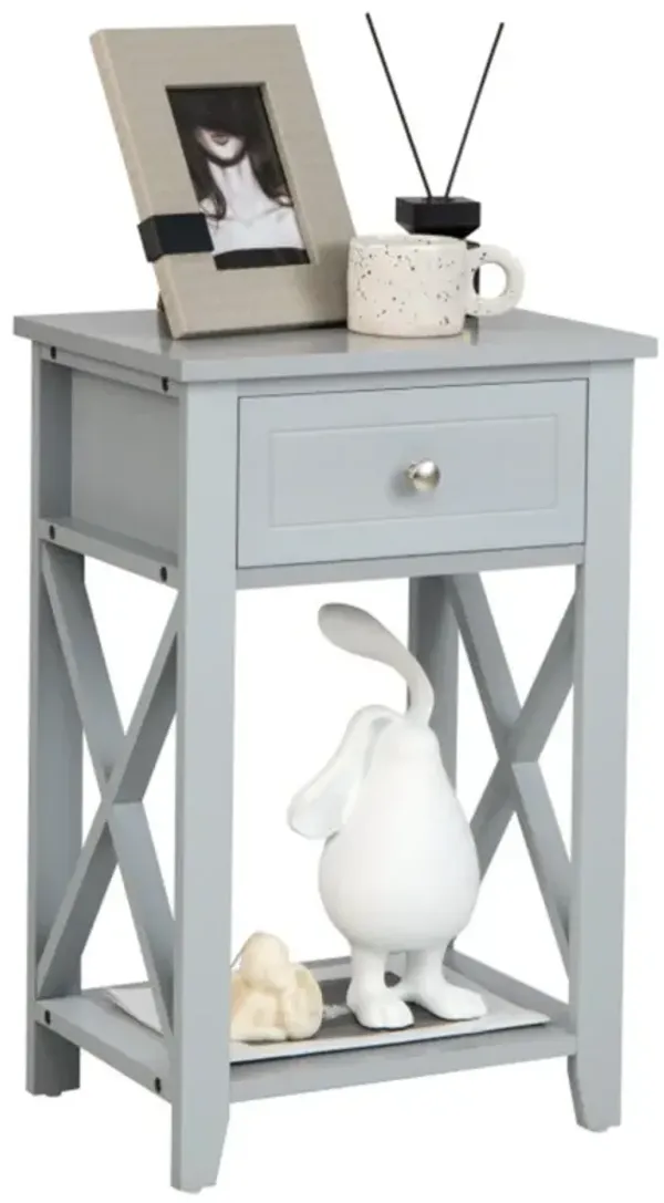 Sofa Side End Table with Drawer and Shelf