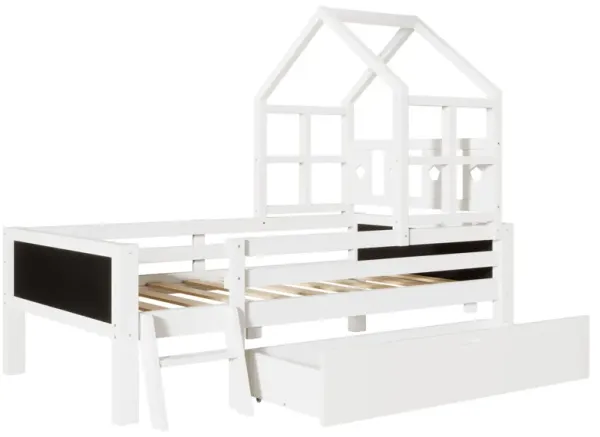 Merax Kids House Bed with Ladder and Storage Drawers