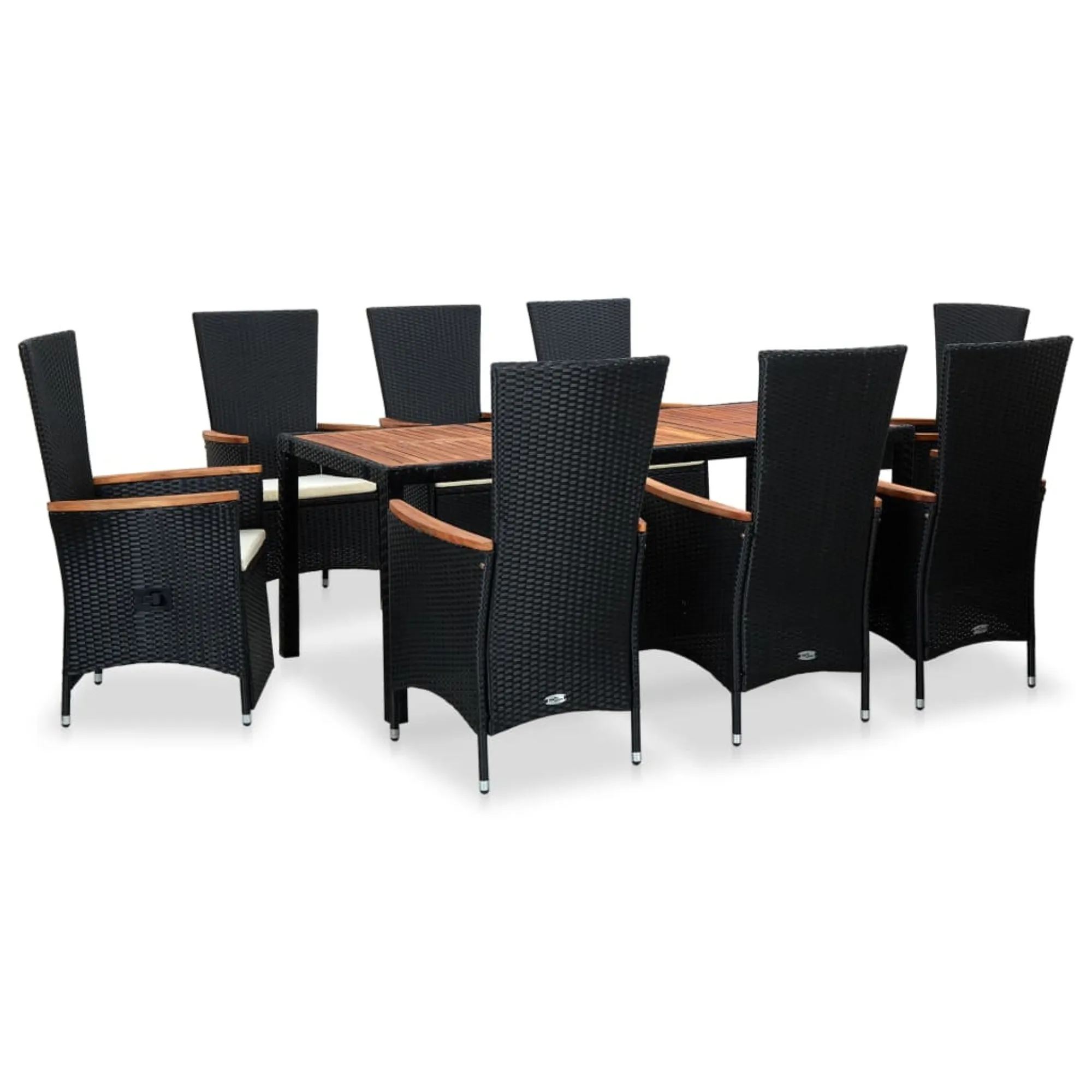 vidaXL 9 Piece Outdoor Dining Set with Cushions Poly Rattan Black