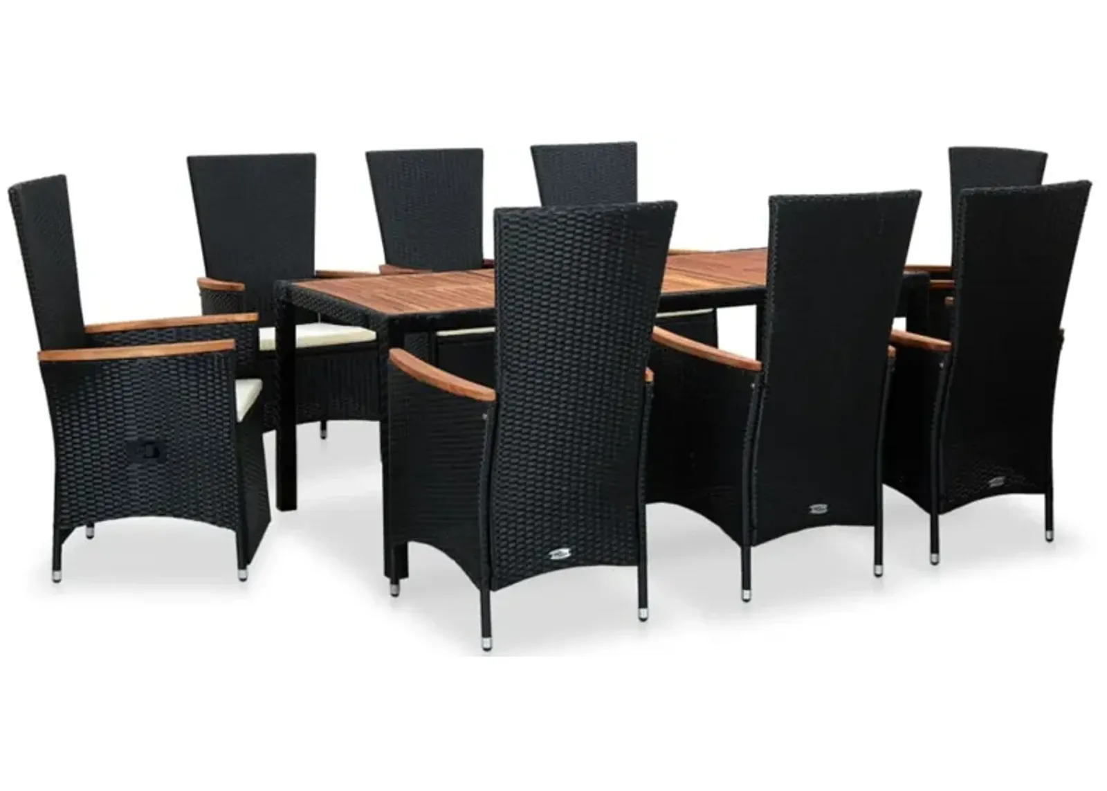 vidaXL 9 Piece Outdoor Dining Set with Cushions Poly Rattan Black