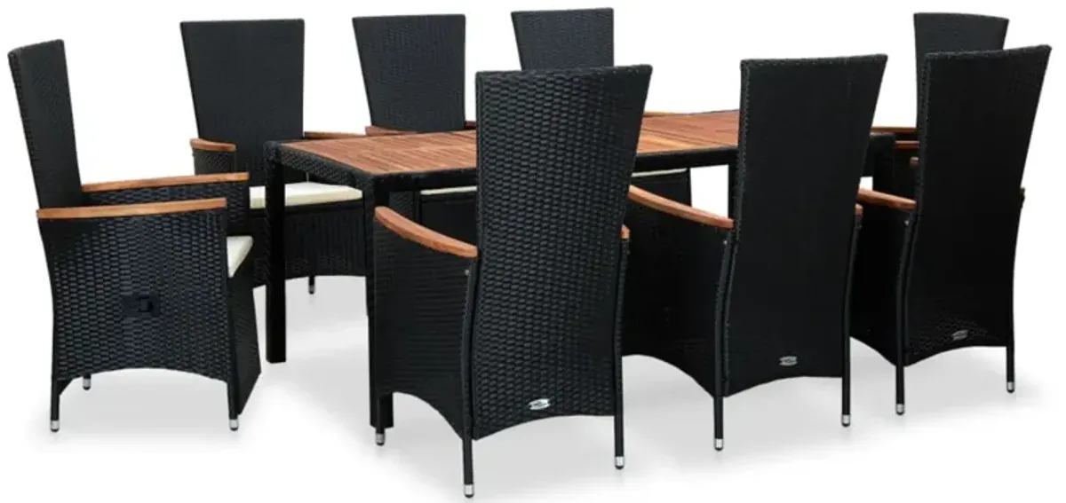 vidaXL 9 Piece Outdoor Dining Set with Cushions Poly Rattan Black