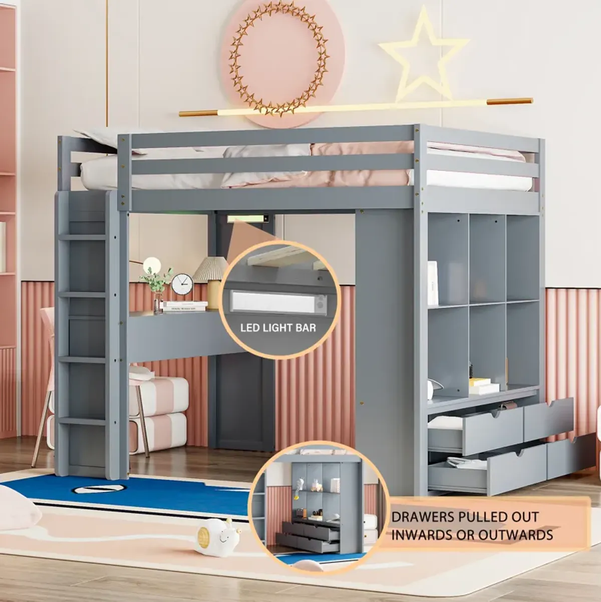 Merax Storage Loft Bed with Writing Desk