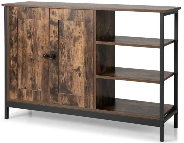 Industrial Kitchen Storage Cabinet with Open Shelves-Rustic Brown