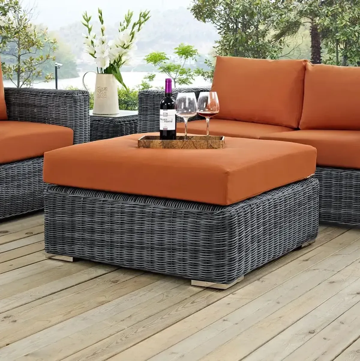 Modway Summon Outdoor Patio Sunbrella Square Ottoman