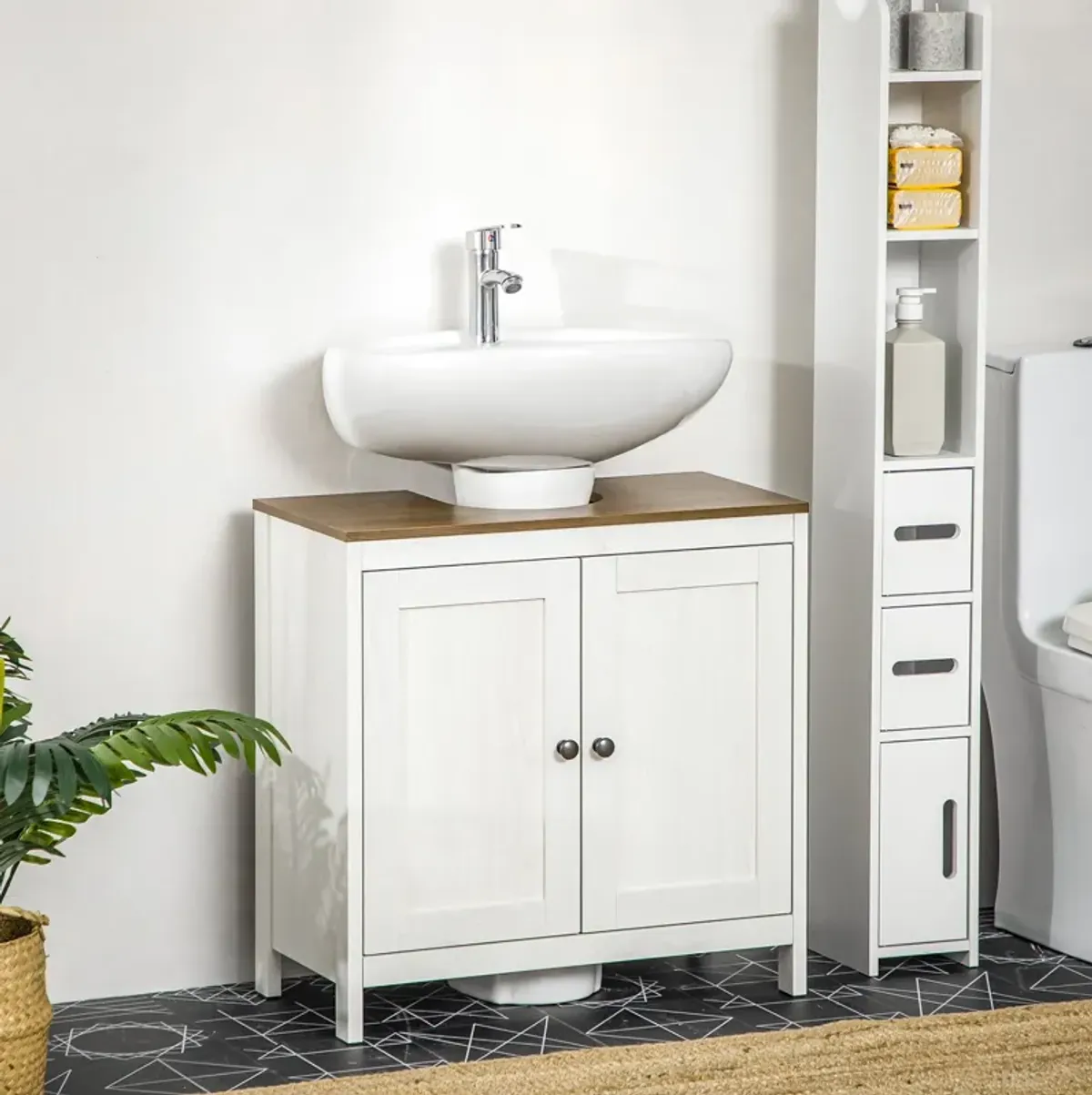 Antique White Sink Cabinet: Modern Bathroom Floor Standing Storage with Adjustable Shelf