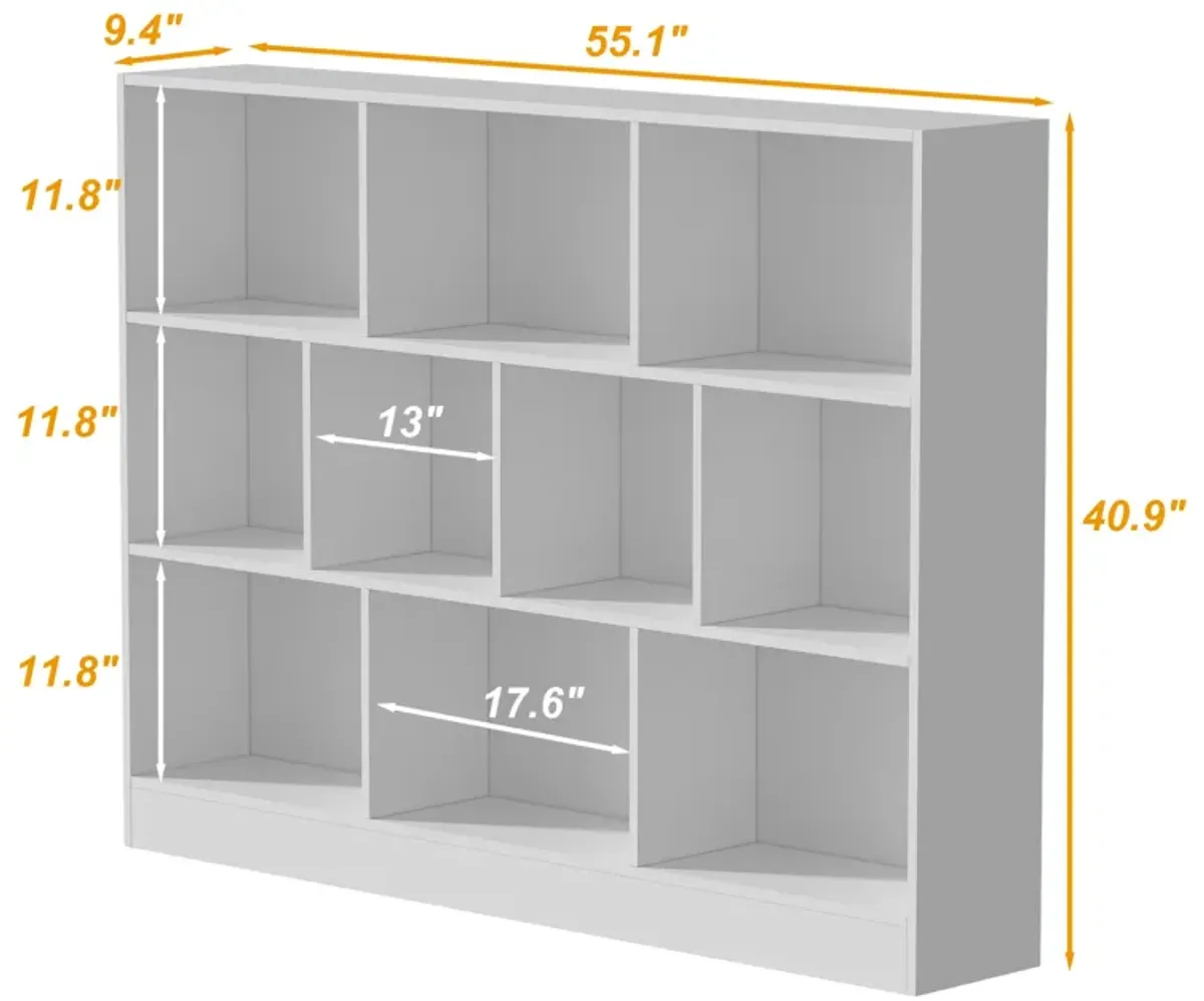 41.3 in. H x 55.1 in. W White Wood 10-Shelf Freestanding Standard Bookcase Display Bookshelf With Cubes