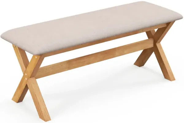 Upholstered Entryway Bench Rubber Wood Bench with Thick Padded Seat