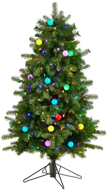 Nearly Natural Montana Mountain Fir Artificial Christmas Tree with Multi Color LED Lights, Globe Bulbs and Bendable Branches