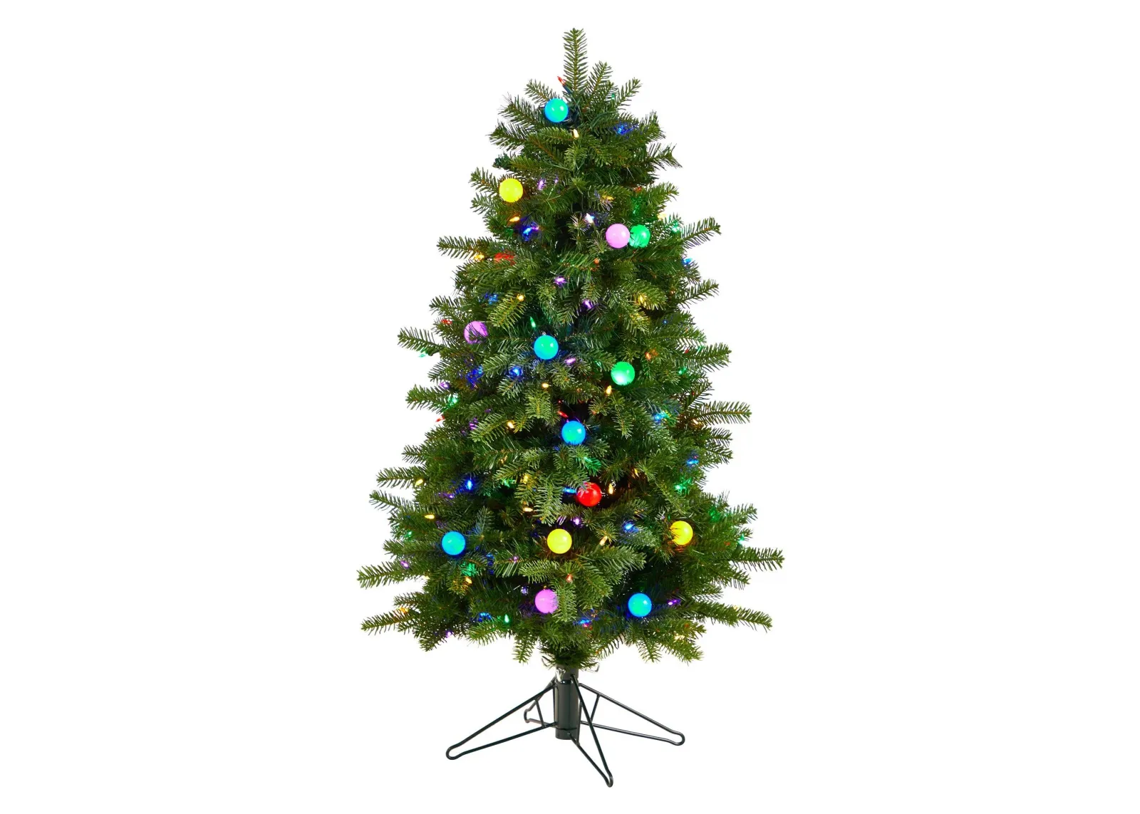 Nearly Natural Montana Mountain Fir Artificial Christmas Tree with Multi Color LED Lights, Globe Bulbs and Bendable Branches