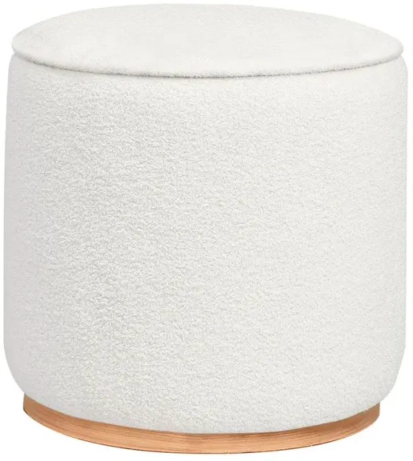 Zena Faux Sheepskin Upholstered Round Ottoman Ivory