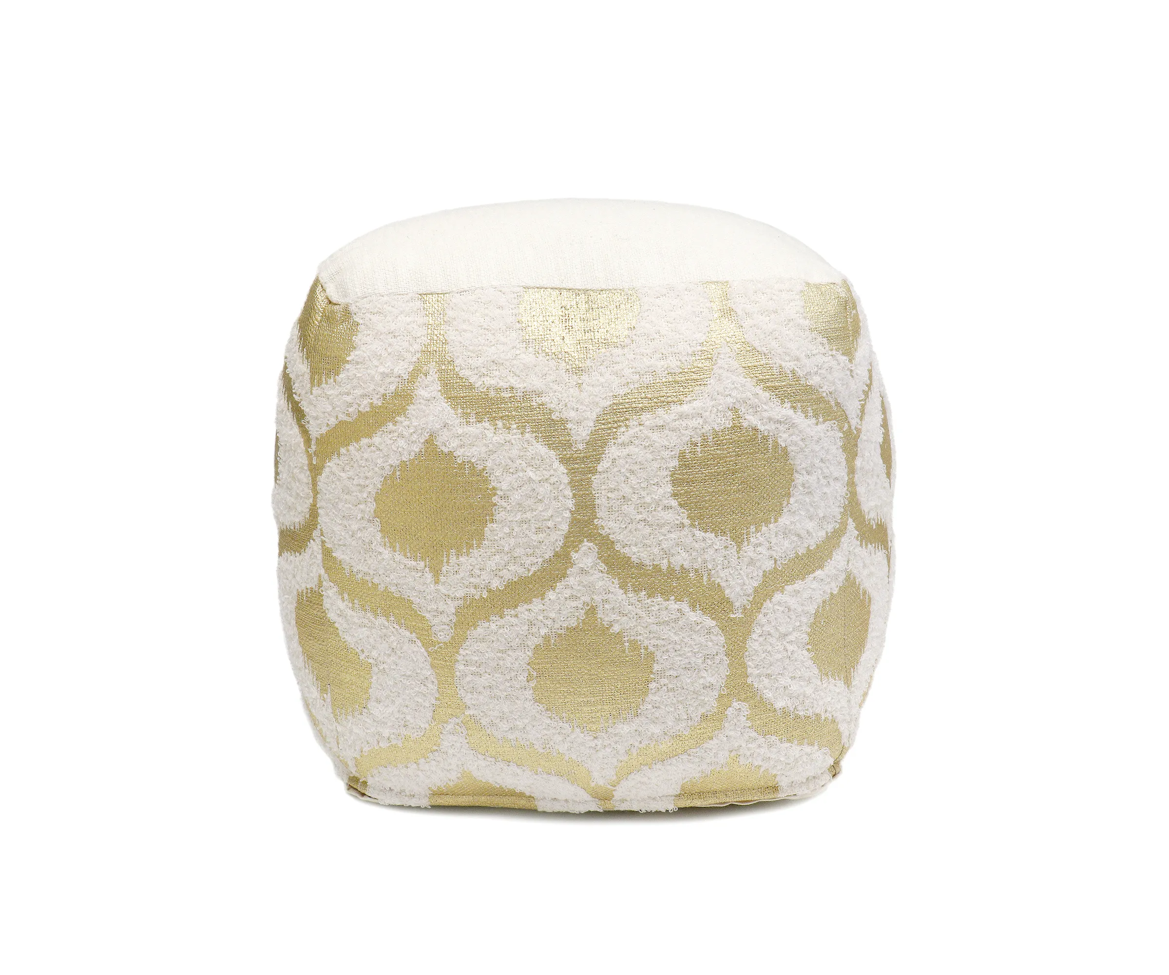 Pasargad Grand Canyon Cotton Pouf, Gold Foiled, Gold/Ivory