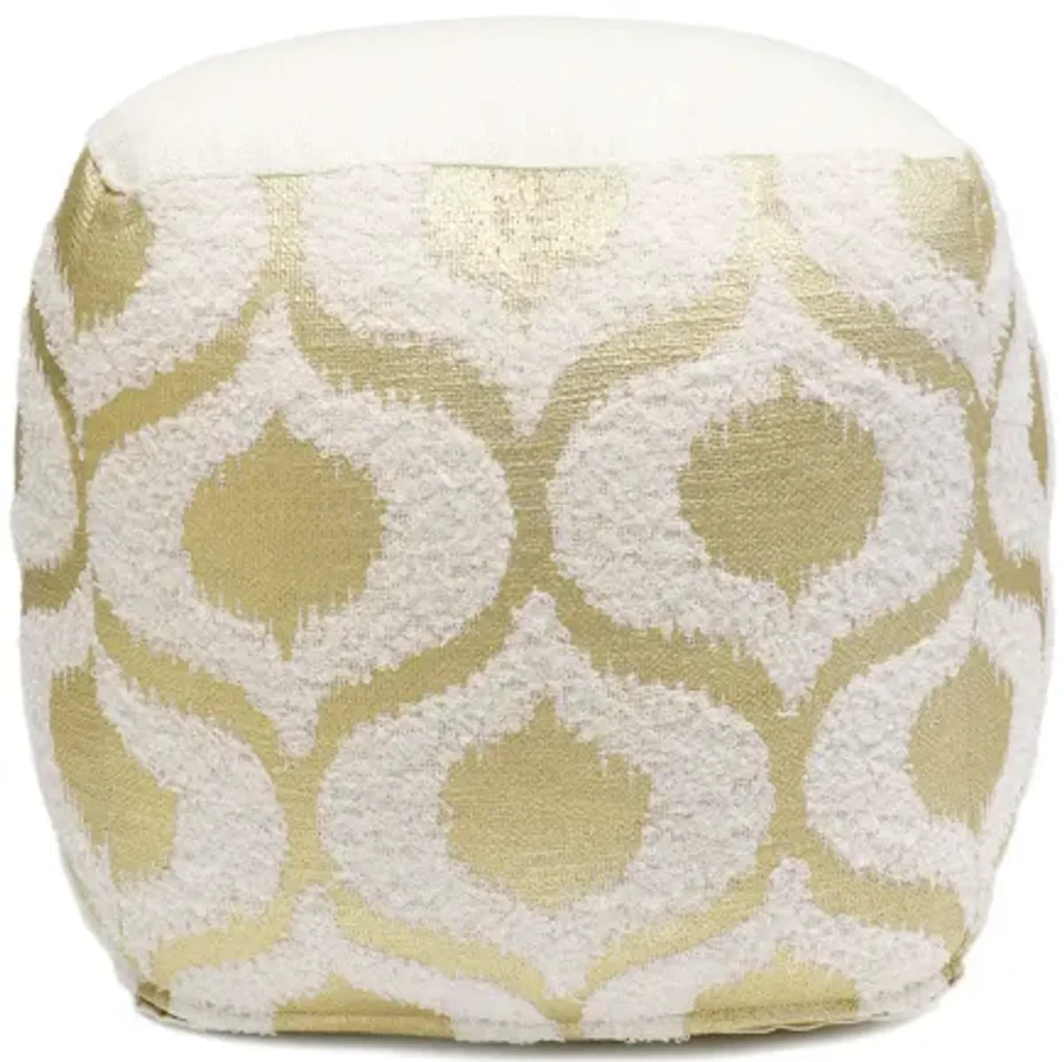 Pasargad Grand Canyon Cotton Pouf, Gold Foiled, Gold/Ivory