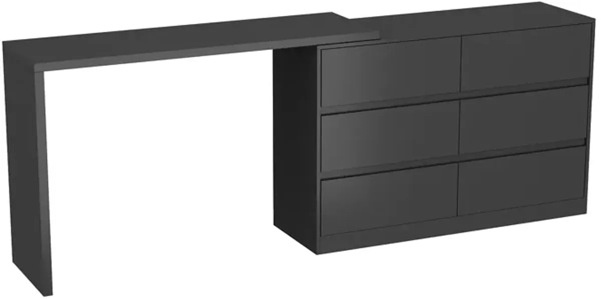 6-Drawer L-Shaped Dresser in Black with Rotatable Desk 47.2 in. W x 51.2 in. D x 32.7 in. H