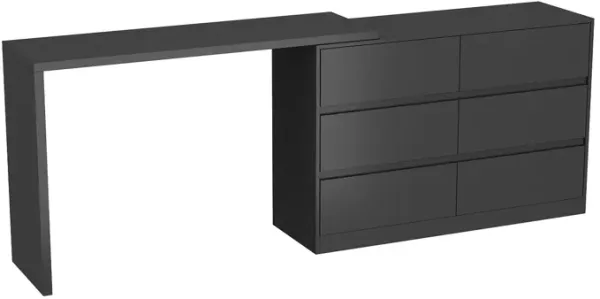 6-Drawer L-Shaped Dresser in Black with Rotatable Desk 47.2 in. W x 51.2 in. D x 32.7 in. H