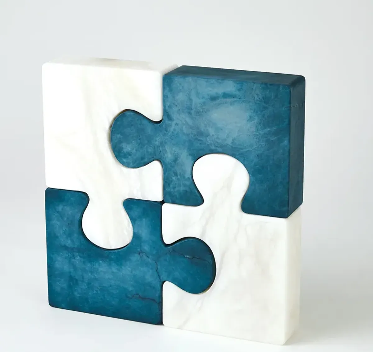 Alabaster Jigsaw Bookends Blue Pair