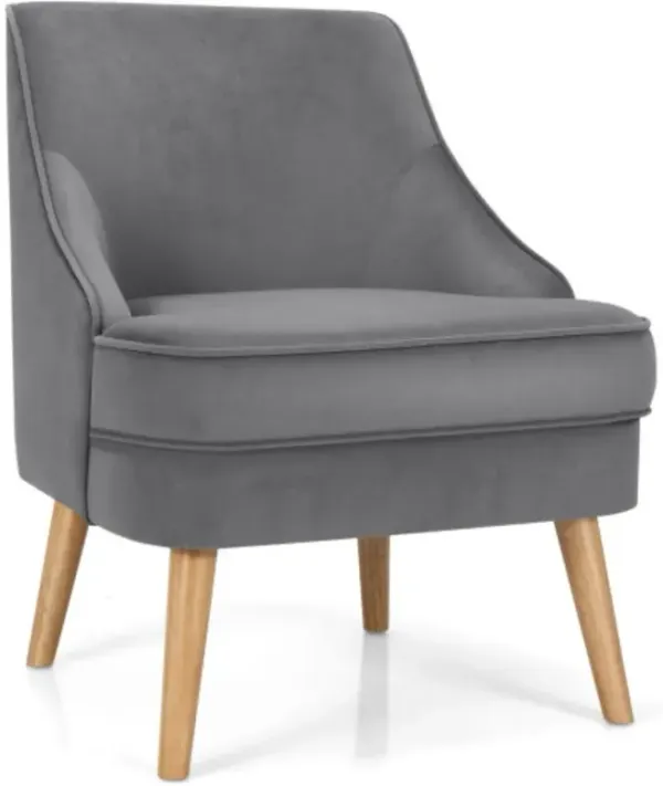 Mid Century Velvet Accent Chair with Rubber Wood Legs