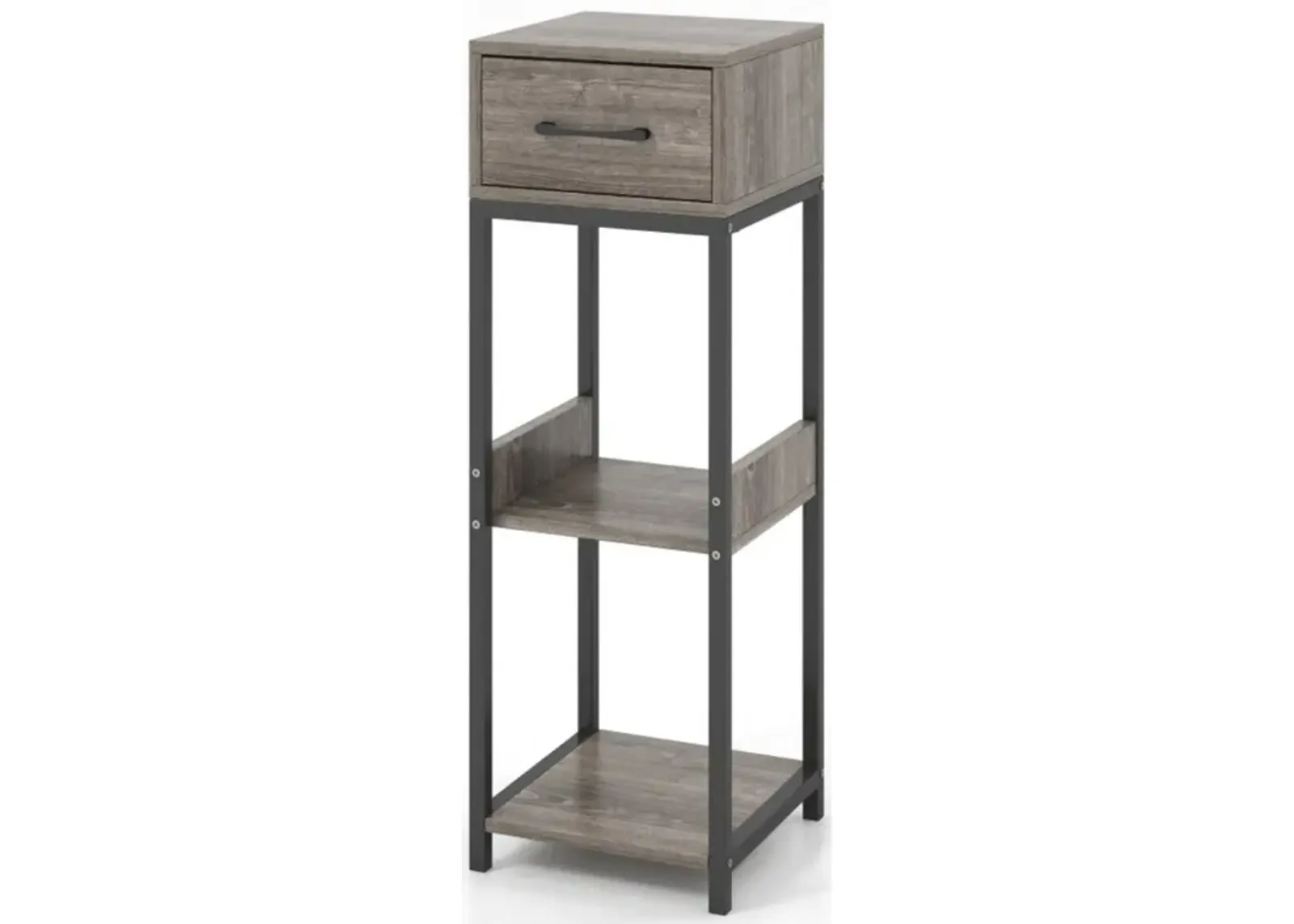 Hivvago 3 Tier Tall Plant Stand with Drawer Anti-tipping Devices-Gray