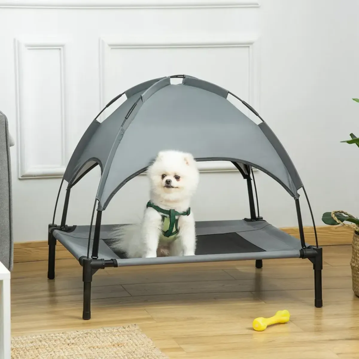 Compact Canine Coolspot: 30" Portable Elevated Dog Cot with UV Canopy