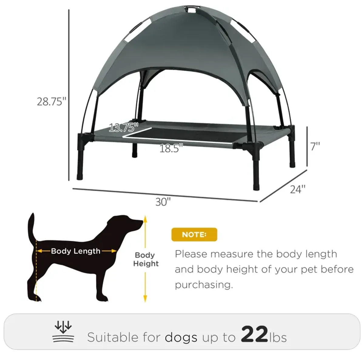 Compact Canine Coolspot: 30" Portable Elevated Dog Cot with UV Canopy