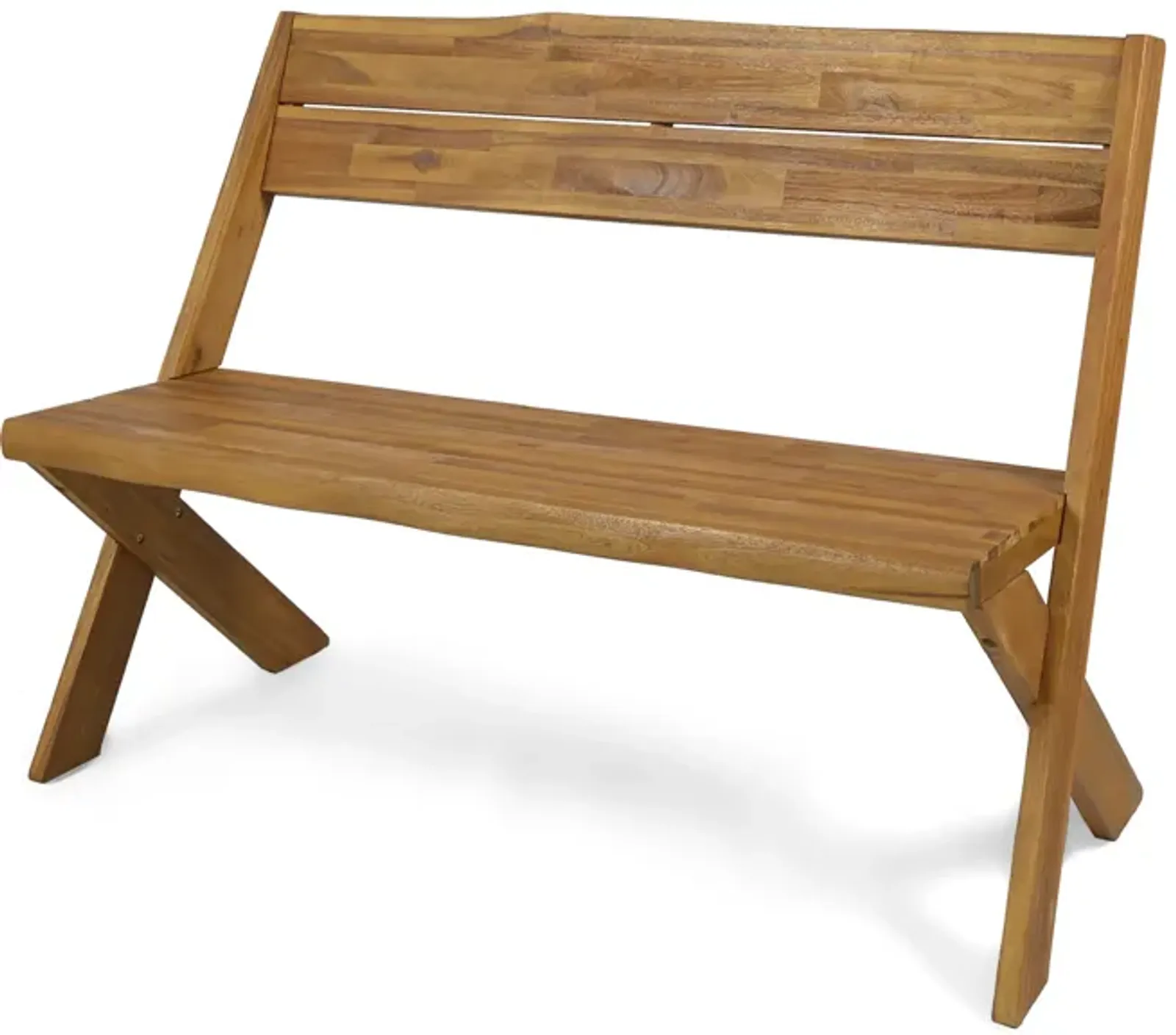 Outdoor Accent Bench, 48 Inch Classic Cross Design, Brown Acacia Wood -Benzara