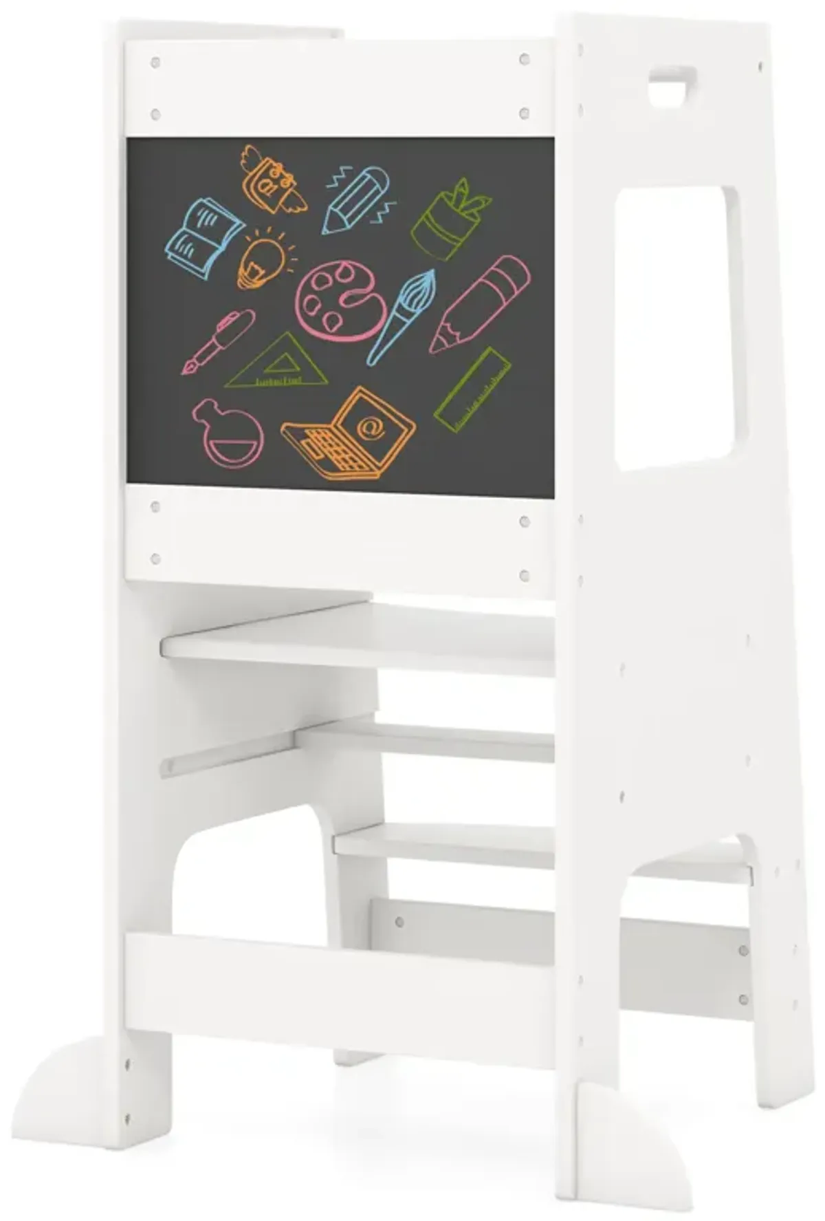 Toddler Kitchen Step Stool with Activity Chalkboard and Adjustable Height for Easy Access