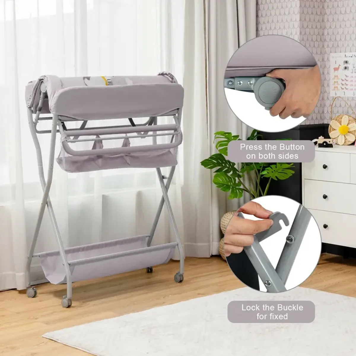 Baby Changing Table with Safety Belt and 4-side Defence