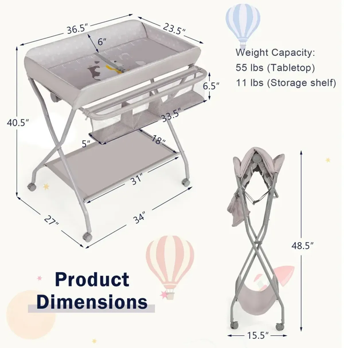 Baby Changing Table with Safety Belt and 4-side Defence