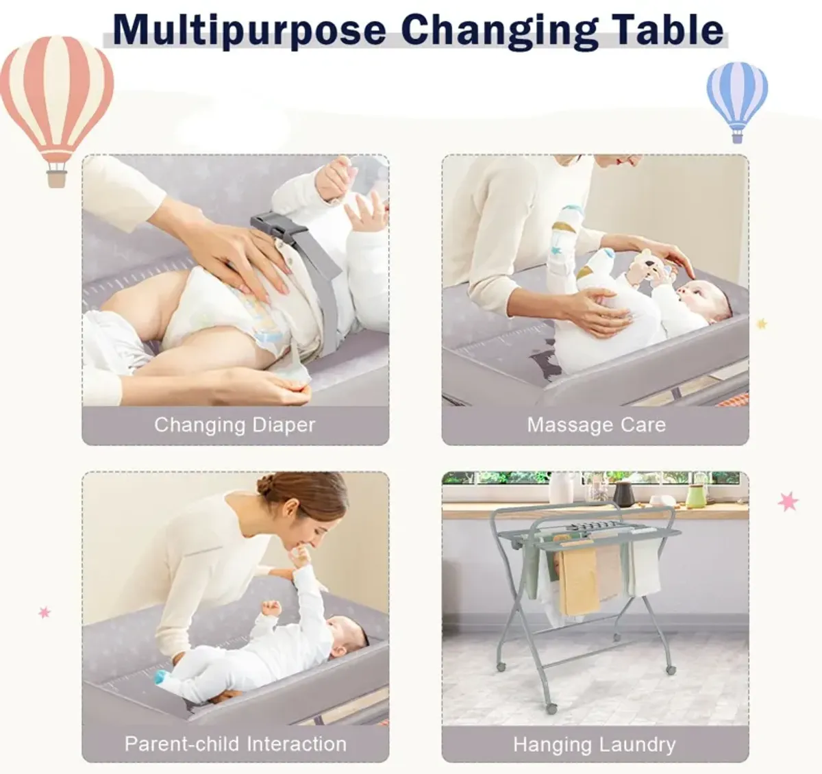 Baby Changing Table with Safety Belt and 4-side Defence