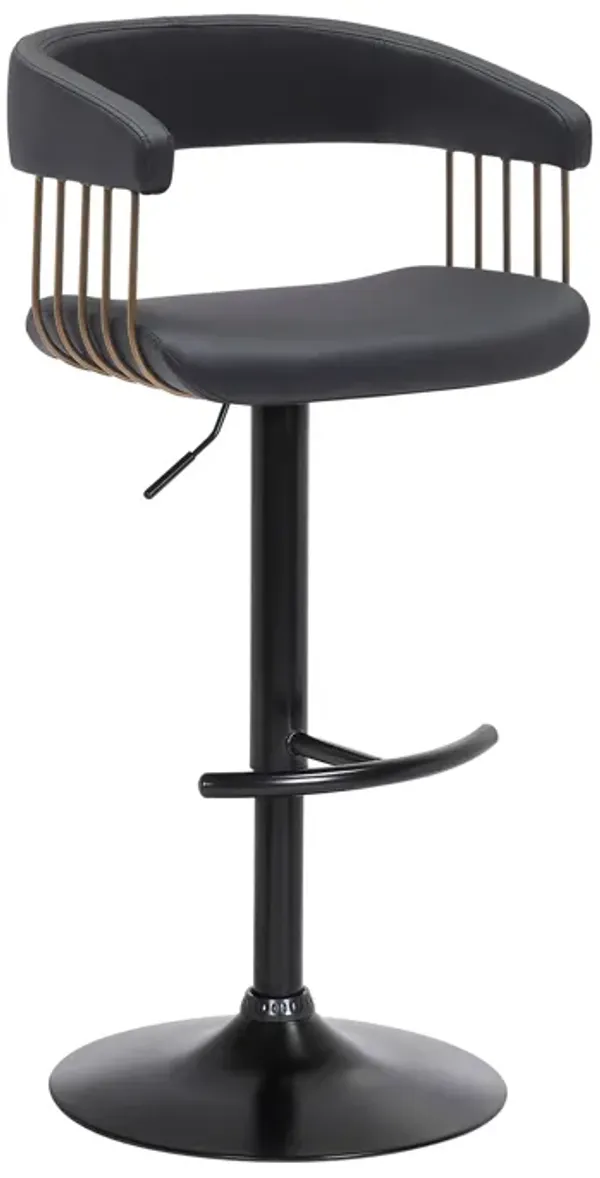 Arya Barstool Chair, 24-33 Inch Adjustable Height, Black Faux Leather - Benzara