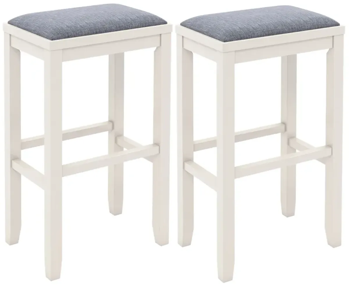 2 Pieces 31 Inch Upholstered Bar Stool Set with Solid Rubber Wood Frame and Footrest