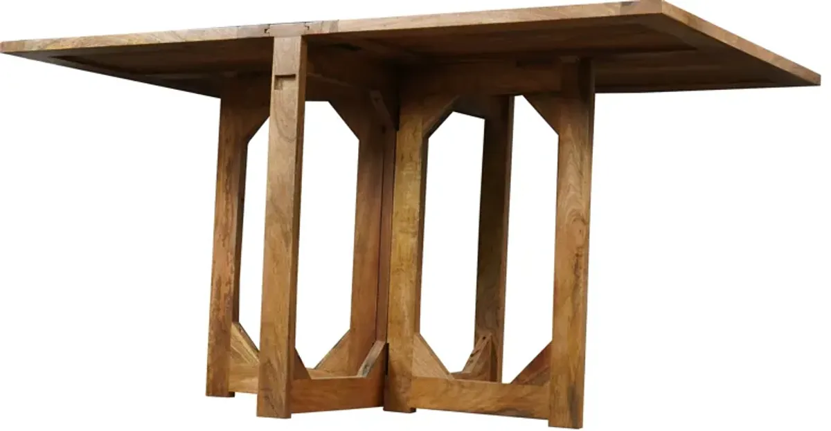 62 Inch Rectangular Dining Table, Handcrafted Natural Mango Wood with Magnetic Catchers