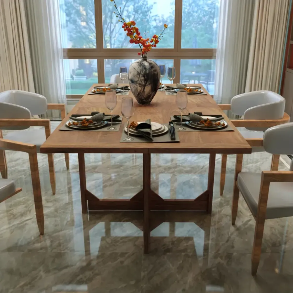 62 Inch Rectangular Dining Table, Handcrafted Natural Mango Wood with Magnetic Catchers