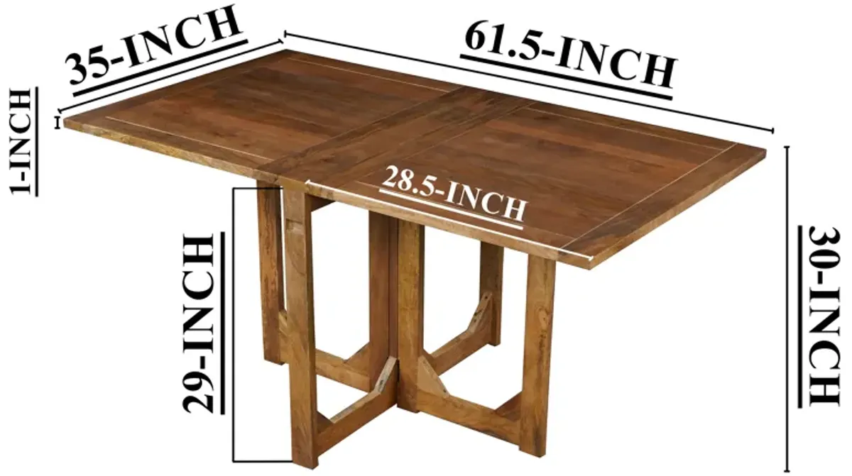 62 Inch Rectangular Dining Table, Handcrafted Natural Mango Wood with Magnetic Catchers