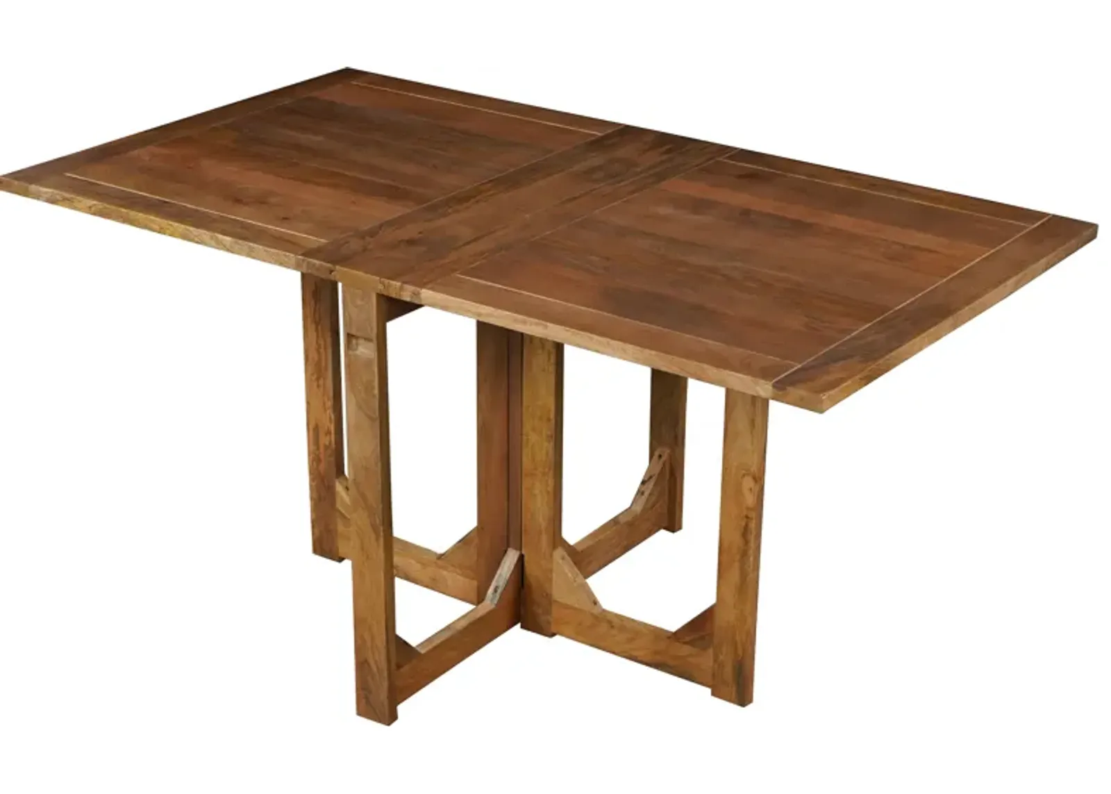 62 Inch Rectangular Dining Table, Handcrafted Natural Mango Wood with Magnetic Catchers